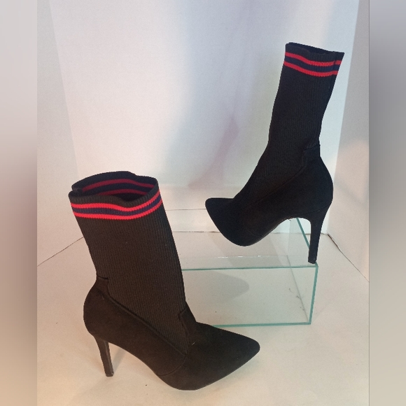 Anne Mitchelle Women Black Red Stretchy Ankle Sock Boots Size 8 - Picture 6 of 13
